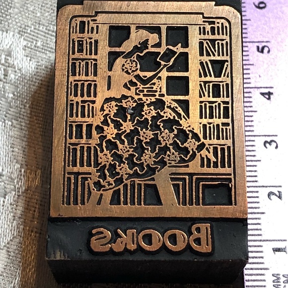 Antique Wooden Print Block Copper Books - Picture 3 of 7